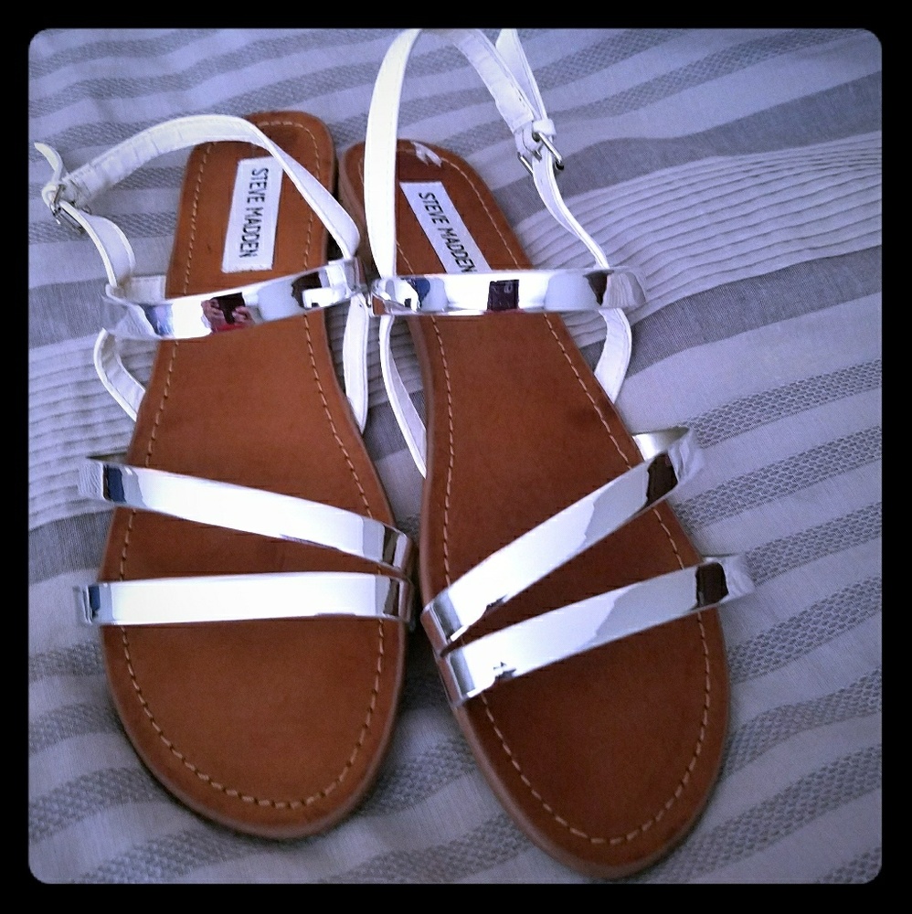Steve Madden white and silver metallic sandals